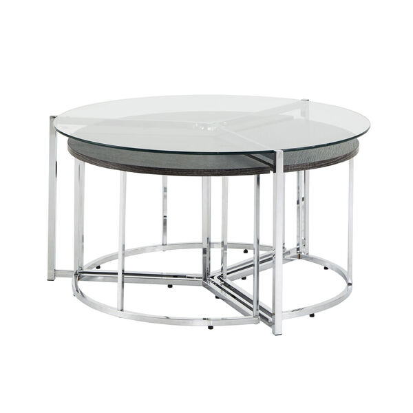 Alexia Chrome Cocktail Table Set with Glass Top, image 2